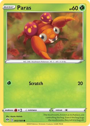 SWSH03 Darkness Ablaze  003/189 Paras  - Reverse Holofoil - Common