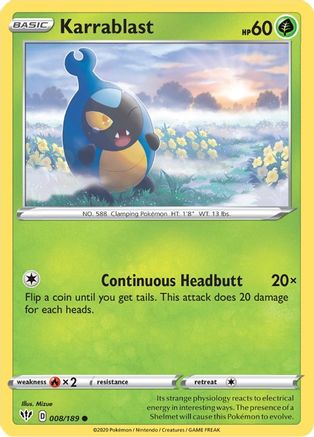 SWSH03 Darkness Ablaze  008/189 Karrablast  - Reverse Holofoil - Common