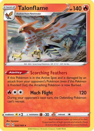 SWSH03 Darkness Ablaze  032/189 Talonflame  - Reverse Holofoil - Rare