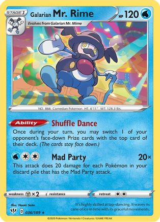 SWSH03 Darkness Ablaze  036/189 Galarian Mr. Rime  - Rare