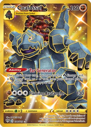 SWSH03 Darkness Ablaze  198/189 Coalossal (Secret)  - Holofoil - Secret Rare