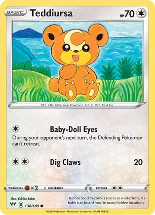 SWSH03 Darkness Ablaze  138/189 Teddiursa  - Reverse Holofoil - Common