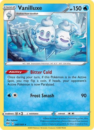 SWSH03 Darkness Ablaze  047/189 Vanilluxe  - Reverse Holofoil - Rare