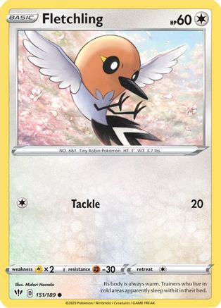 SWSH03 Darkness Ablaze  151/189 Fletchling  - Reverse Holofoil - Common