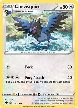 SWSH03 Darkness Ablaze  155/189 Corvisquire  - Uncommon