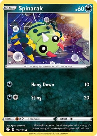 SWSH03 Darkness Ablaze  102/189 Spinarak  - Common