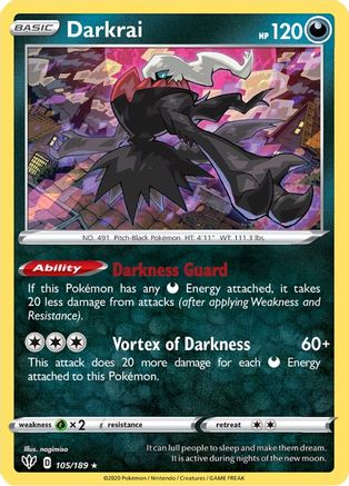 SWSH03 Darkness Ablaze  105/189 Darkrai  - Reverse Holofoil - Holo Rare