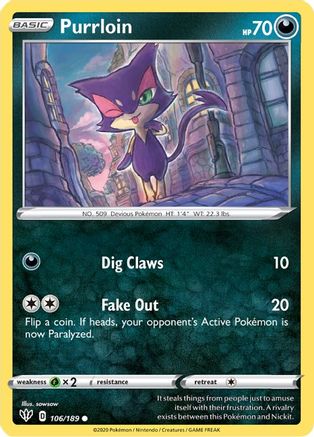 SWSH03 Darkness Ablaze  106/189 Purrloin  - Common