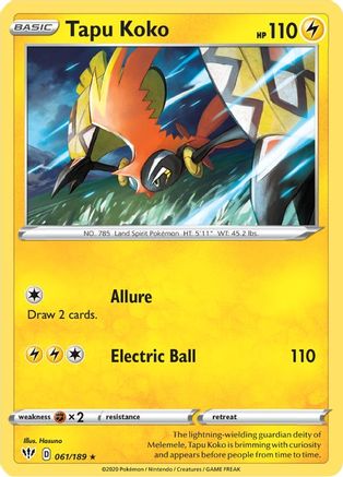 SWSH03 Darkness Ablaze  061/189 Tapu Koko  - Holofoil - Holo Rare