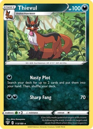 SWSH03 Darkness Ablaze  113/189 Thievul  - Reverse Holofoil - Rare
