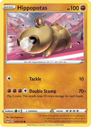 SWSH03 Darkness Ablaze  093/189 Hippopotas  - Reverse Holofoil - Common
