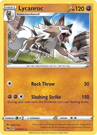 Champions Path  030/73 Lycanroc  - Reverse Holofoil - Holo Rare