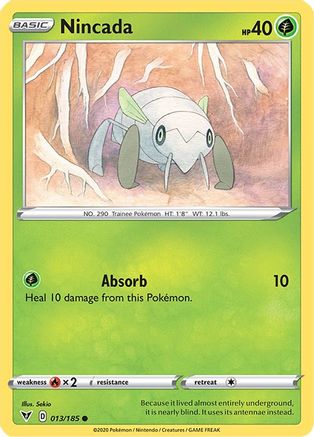 SWSH04 Vivid Voltage  013/185 Nincada  - Reverse Holofoil - Common