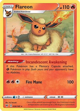 SWSH04 Vivid Voltage  026/185 Flareon  - Reverse Holofoil - Rare