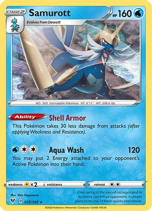 SWSH04 Vivid Voltage  035/185 Samurott  - Reverse Holofoil - Rare