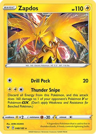 SWSH04 Vivid Voltage  048/185 Zapdos  - Holofoil - Holo Rare