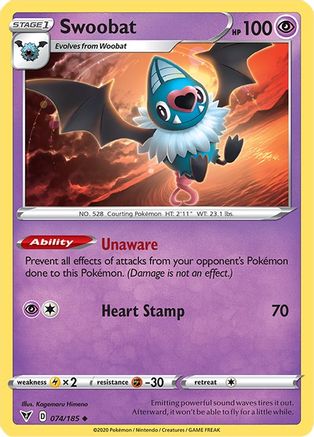 SWSH04 Vivid Voltage  074/185 Swoobat  - Uncommon