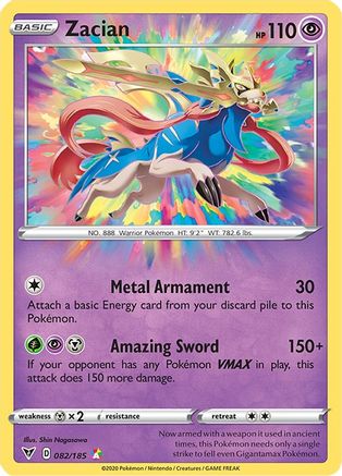 SWSH04 Vivid Voltage  082/185 Zacian  - Holofoil - Amazing Rare