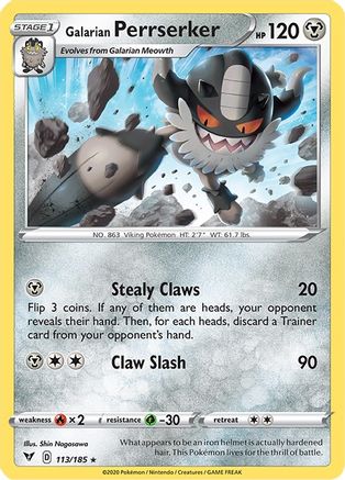 SWSH04 Vivid Voltage  113/185 Galarian Perrserker  - Rare
