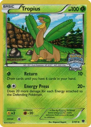 League & Championship Cards /101 Tropius - 5/101 (National Championships) [Staff]  - Reverse Holofoil - Promo
