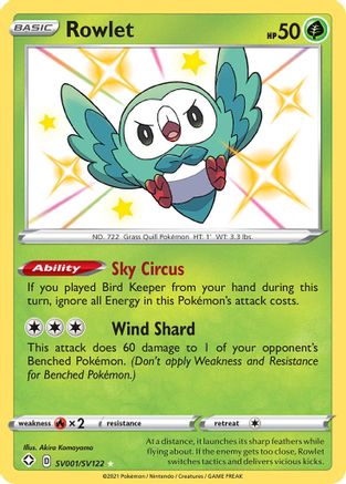 Shining Fates Shiny Vault  SV001/SV122 Rowlet  - Holofoil - Shiny Holo Rare