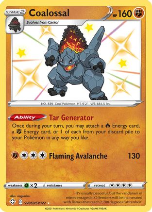 Shining Fates Shiny Vault  SV069/SV122 Coalossal  - Holofoil - Shiny Holo Rare