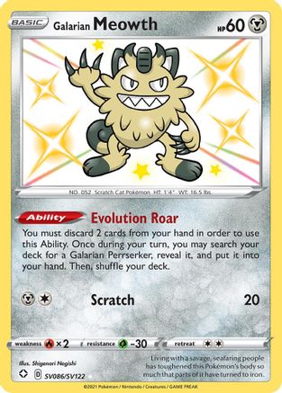 Shining Fates Shiny Vault  SV086/SV122 Galarian Meowth  - Holofoil - Shiny Holo Rare