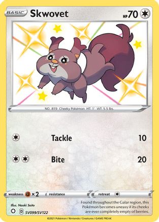 Shining Fates Shiny Vault  SV099/SV122 Skwovet  - Holofoil - Shiny Holo Rare
