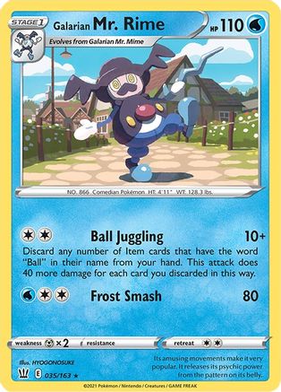 SWSH05 Battle Styles  035/163 Galarian Mr. Rime  - Rare