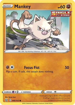 SWSH05 Battle Styles  066/163 Mankey  - Reverse Holofoil - Common