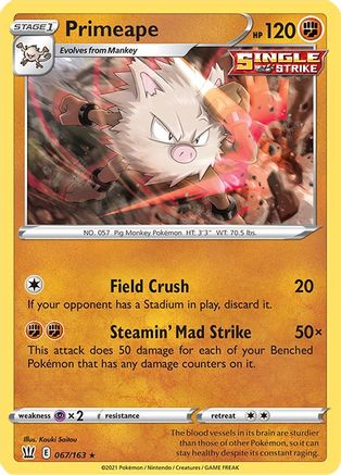 SWSH05 Battle Styles  067/163 Primeape  - Reverse Holofoil - Rare