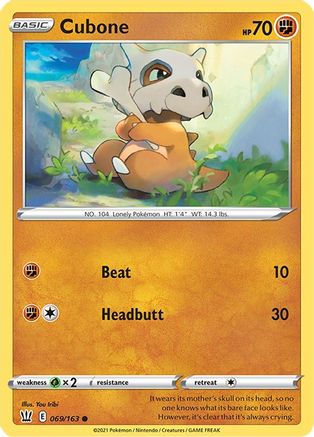 SWSH05 Battle Styles  069/163 Cubone  - Reverse Holofoil - Common