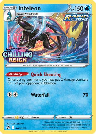 SWSH Sword & Shield Promo Cards  SWSH113 Inteleon  - Holofoil - Promo