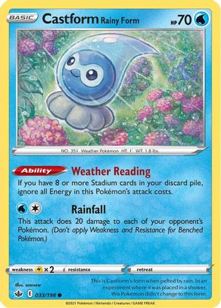 SWSH06 Chilling Reign  033/198 Castform Rainy Form  - Reverse Holofoil - Common