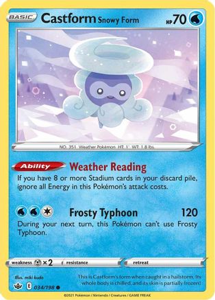 SWSH06 Chilling Reign  034/198 Castform Snowy Form  - Common