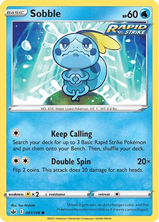 SWSH06 Chilling Reign  041/198 Sobble  - Reverse Holofoil - Common