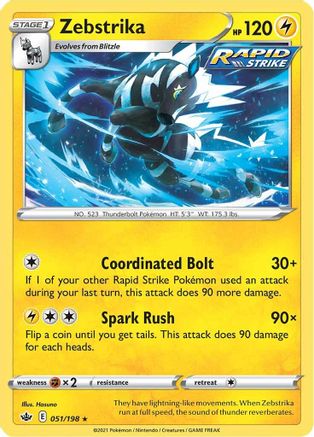 SWSH06 Chilling Reign  051/198 Zebstrika  - Reverse Holofoil - Rare