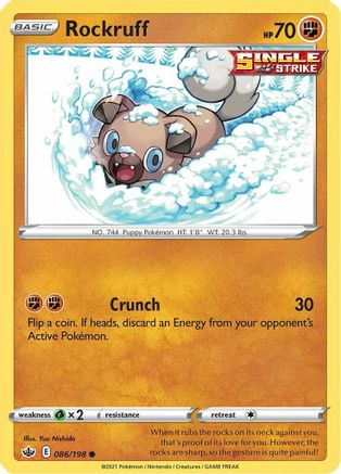 SWSH06 Chilling Reign  086/198 Rockruff  - Reverse Holofoil - Common