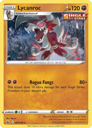 SWSH06 Chilling Reign  087/198 Lycanroc  - Reverse Holofoil - Holo Rare