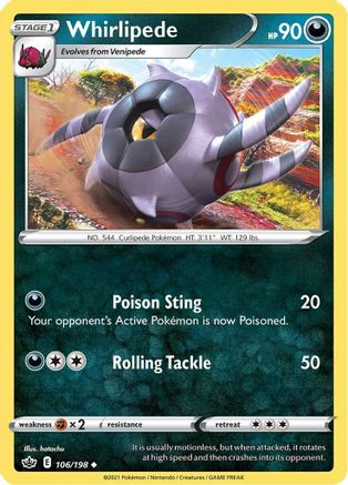 SWSH06 Chilling Reign  106/198 Whirlipede  - Reverse Holofoil - Uncommon