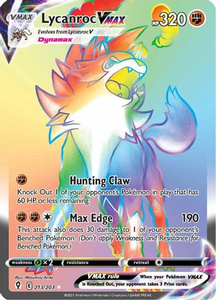 SWSH07 Evolving Skies  213/203 Lycanroc VMAX (Secret)  - Holofoil - Secret Rare