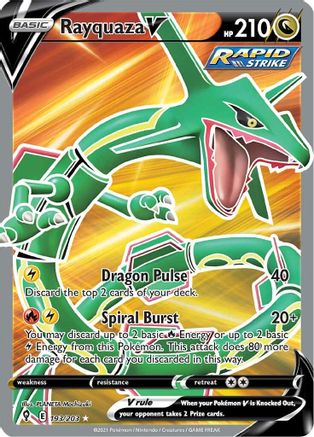 SWSH07 Evolving Skies  193/203 Rayquaza V (Full Art)  - Holofoil - Ultra Rare