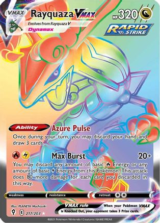 SWSH07 Evolving Skies  217/203 Rayquaza VMAX (Secret)  - Holofoil - Secret Rare