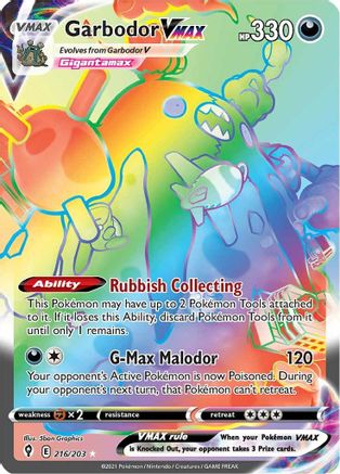 SWSH07 Evolving Skies  216/203 Garbodor VMAX (Secret)  - Holofoil - Secret Rare