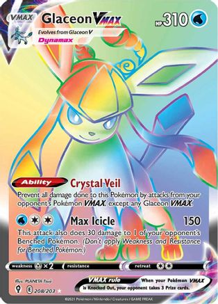SWSH07 Evolving Skies  208/203 Glaceon VMAX (Secret)  - Holofoil - Secret Rare