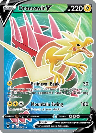 SWSH07 Evolving Skies  178/203 Dracozolt V (Full Art)  - Holofoil - Ultra Rare