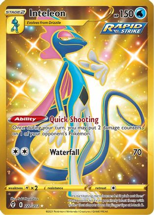 SWSH07 Evolving Skies  227/203 Inteleon (Secret)  - Holofoil - Secret Rare