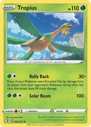 SWSH07 Evolving Skies  006/203 Tropius  - Reverse Holofoil - Rare