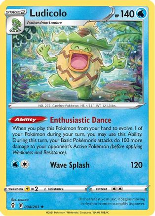 SWSH07 Evolving Skies  034/203 Ludicolo  - Holofoil - Holo Rare