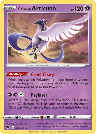 SWSH07 Evolving Skies  063/203 Galarian Articuno  - Holofoil - Holo Rare